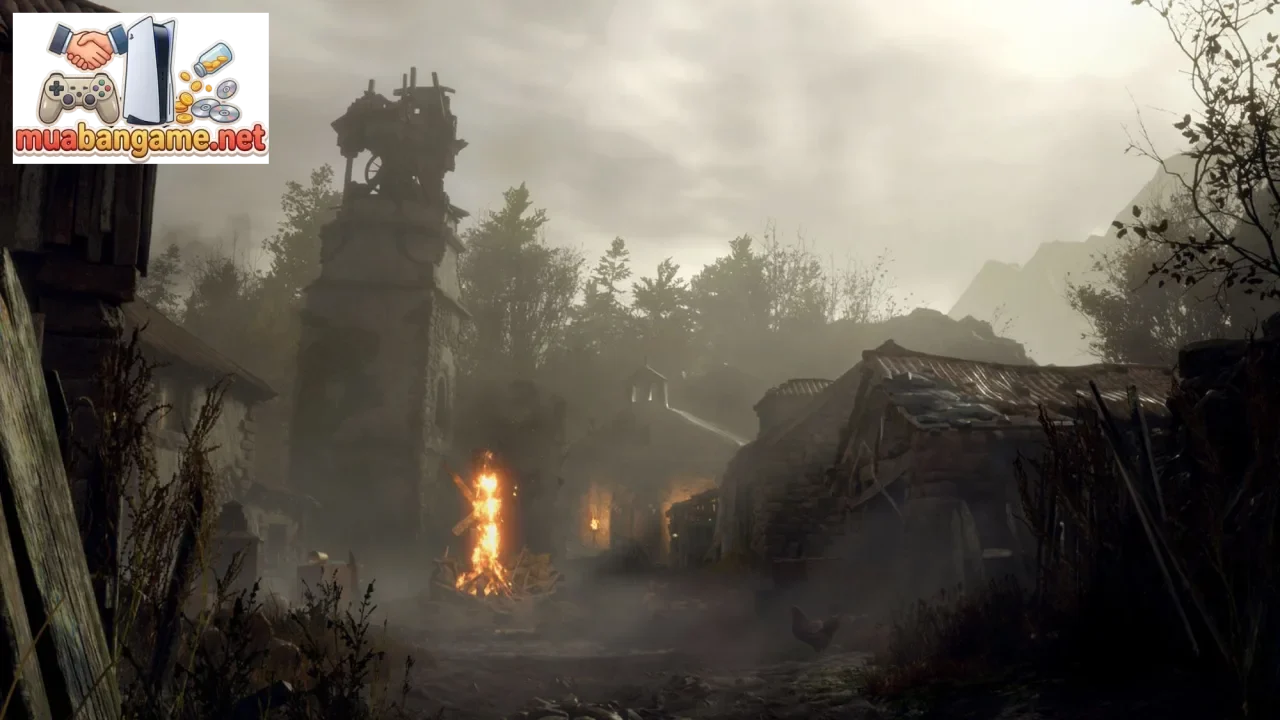 Alt: Khung cảnh remake Resident Evil 4 thể hiện môi trường u tối và yếu tố sinh tồn đặc trưng của game kinh dị hành động